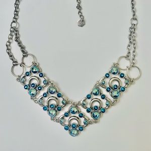 Swarovski Touchstone Crystal Blue Gemstone Adjustable Necklace with Silver Chain